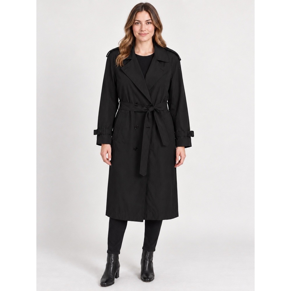 Vintage London Fog Womens 12R Black Trench Coat Removable Liner Belted USA